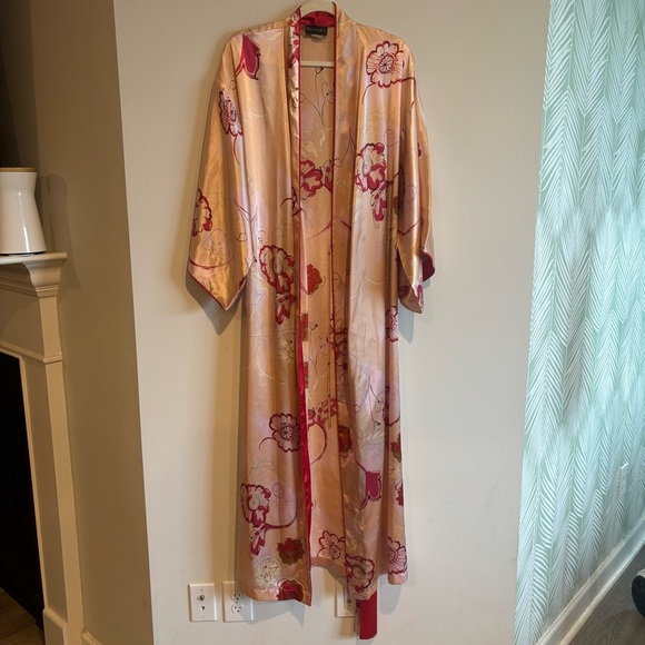 Natori Light Pink Floral Satin Kimono Robe Small Intimates Sleepwear - Picture 6 of 12